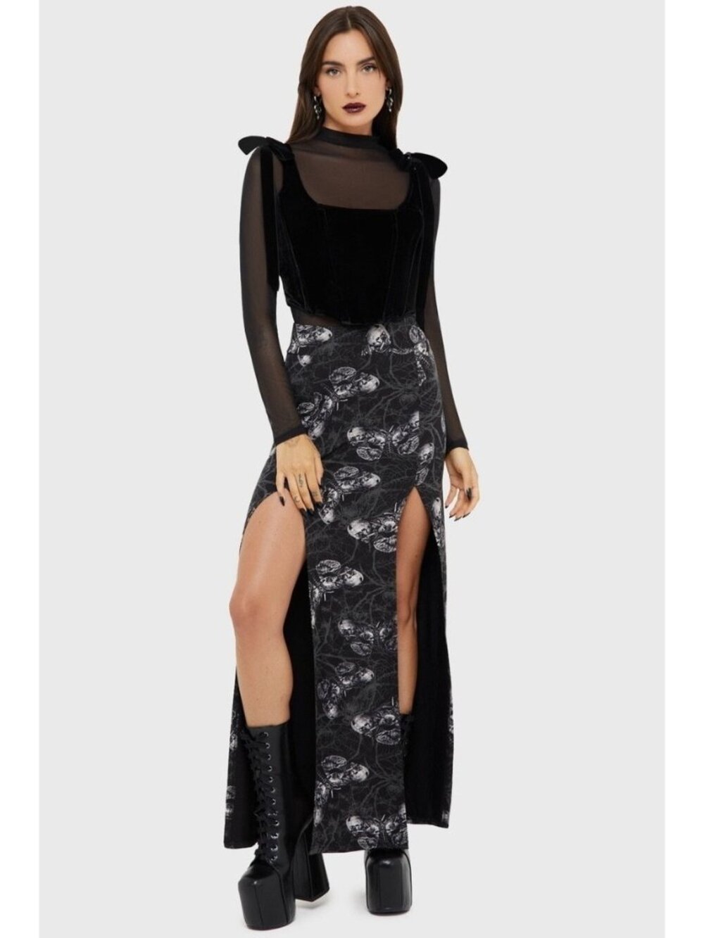 Killstar x Alchemy Spidrasica's Web High Slit Maxi Skirt Size Small Punk Rock